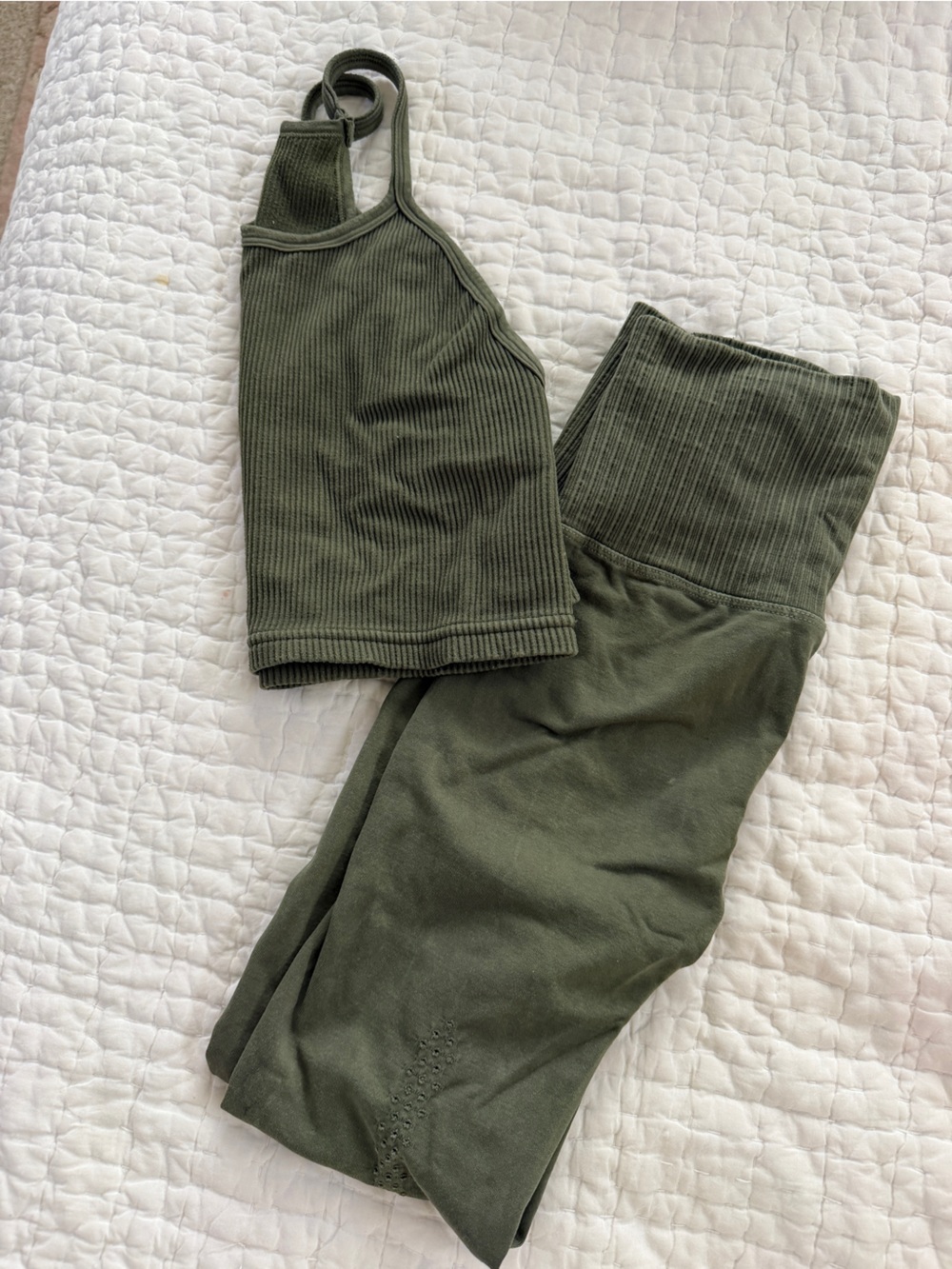 Free People Movement Olive Green Ribbed Active Leggings & Bra